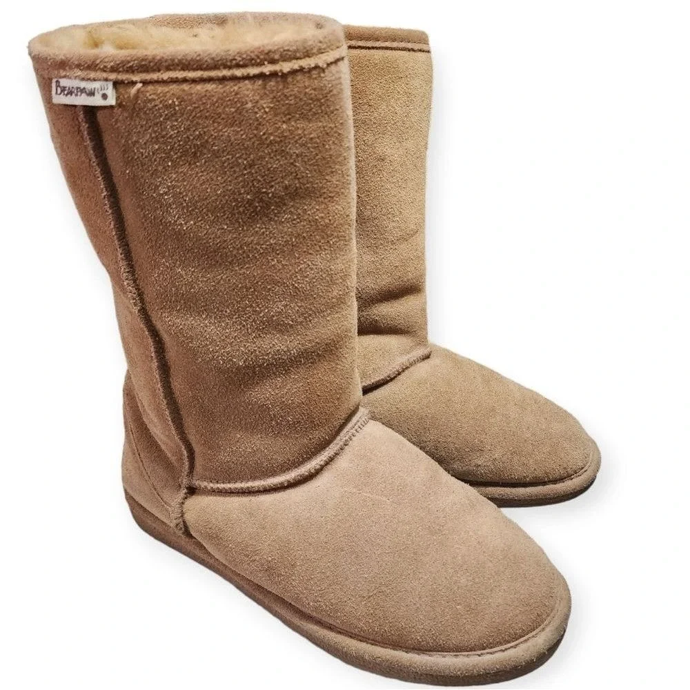 Bearpaw Womens Eva Suede Sheepskin Lining Mid Calf Boots Hickory Tan M410W 9